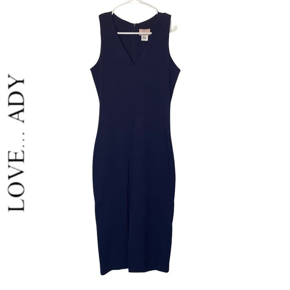 Love...Ady Navy Knit Ponte V-neck Bodycon Dress SZ S